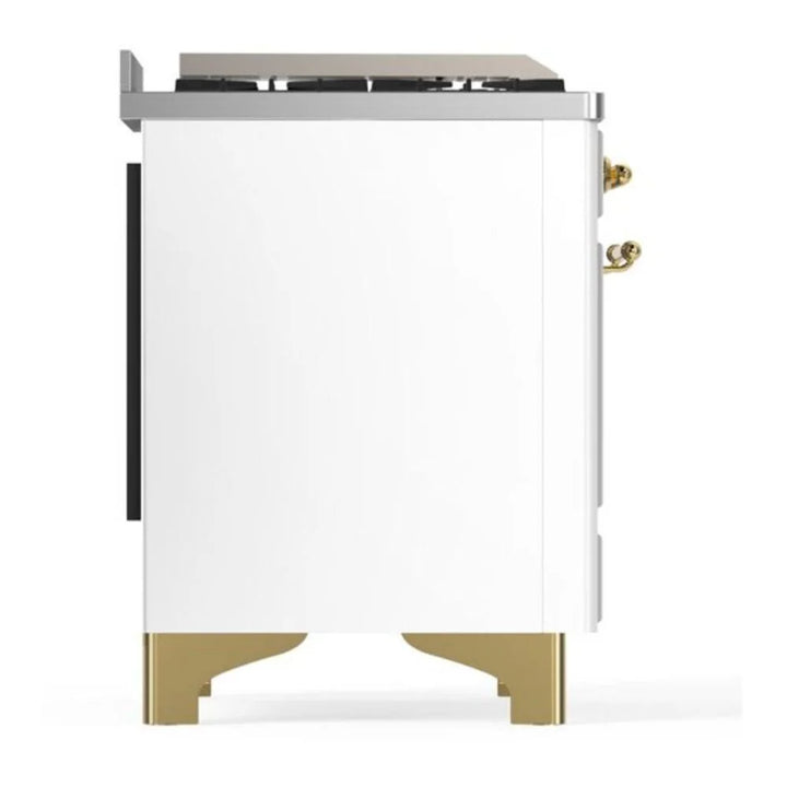 ILVE Majestic II 60" Dual Fuel Freestanding Range in White with Brass Trim, UM15FDNS3WHG