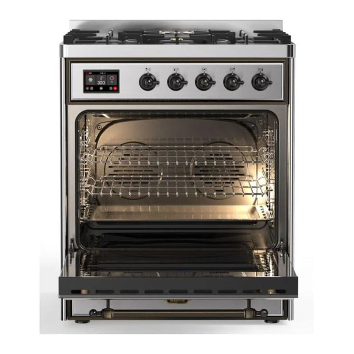 ILVE Majestic II 30" Dual Fuel Freestanding Range in Stainless Steel with Burnished Trim, UM30DNE3SSB