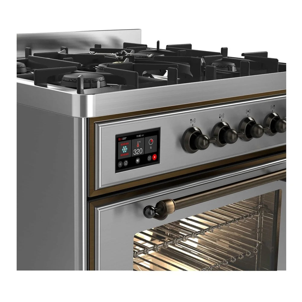 ILVE Majestic II 30" Dual Fuel Freestanding Range in Stainless Steel with Burnished Trim, UM30DNE3SSB