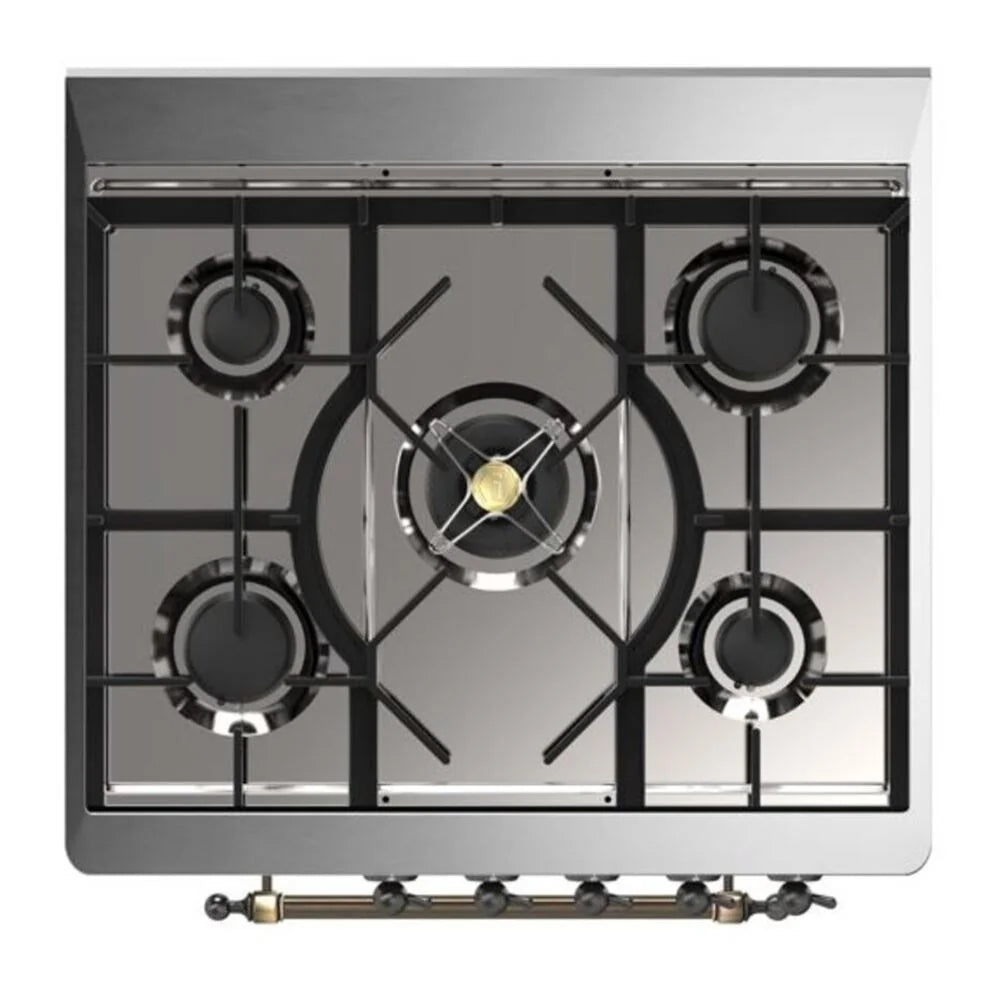 ILVE Majestic II 30" Dual Fuel Freestanding Range in Stainless Steel with Burnished Trim, UM30DNE3SSB