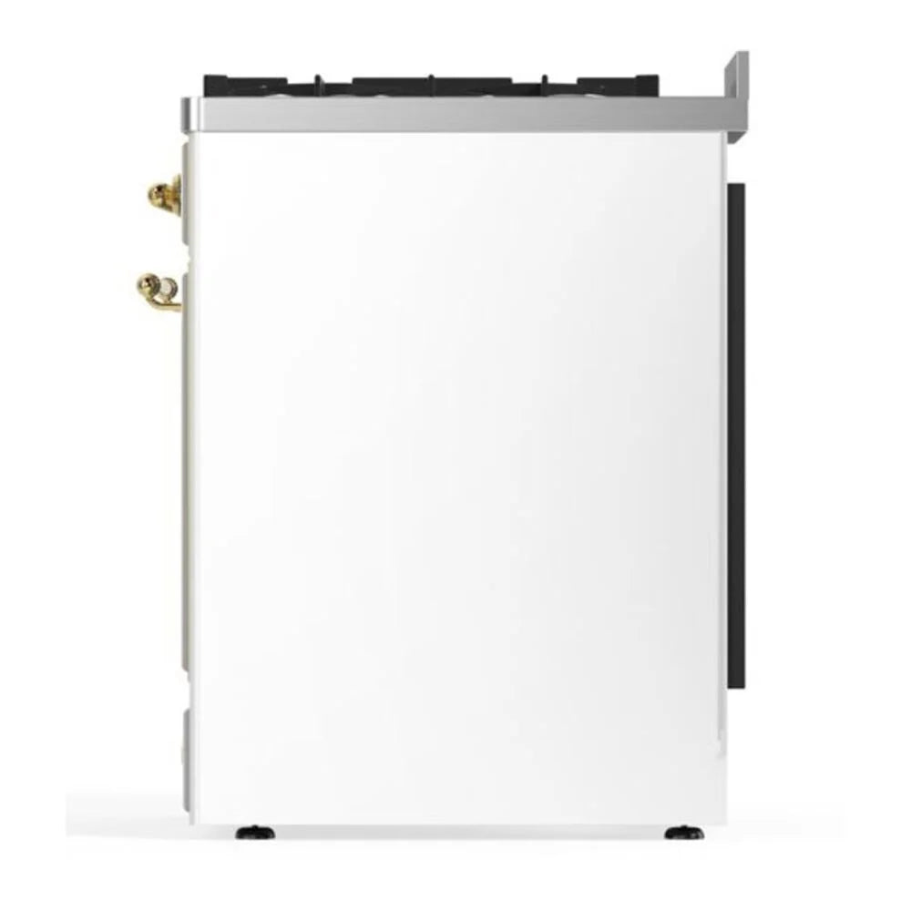 ILVE Majestic II 30" Dual Fuel Freestanding Range in White with Brass Trim, UM30DNE3WHG