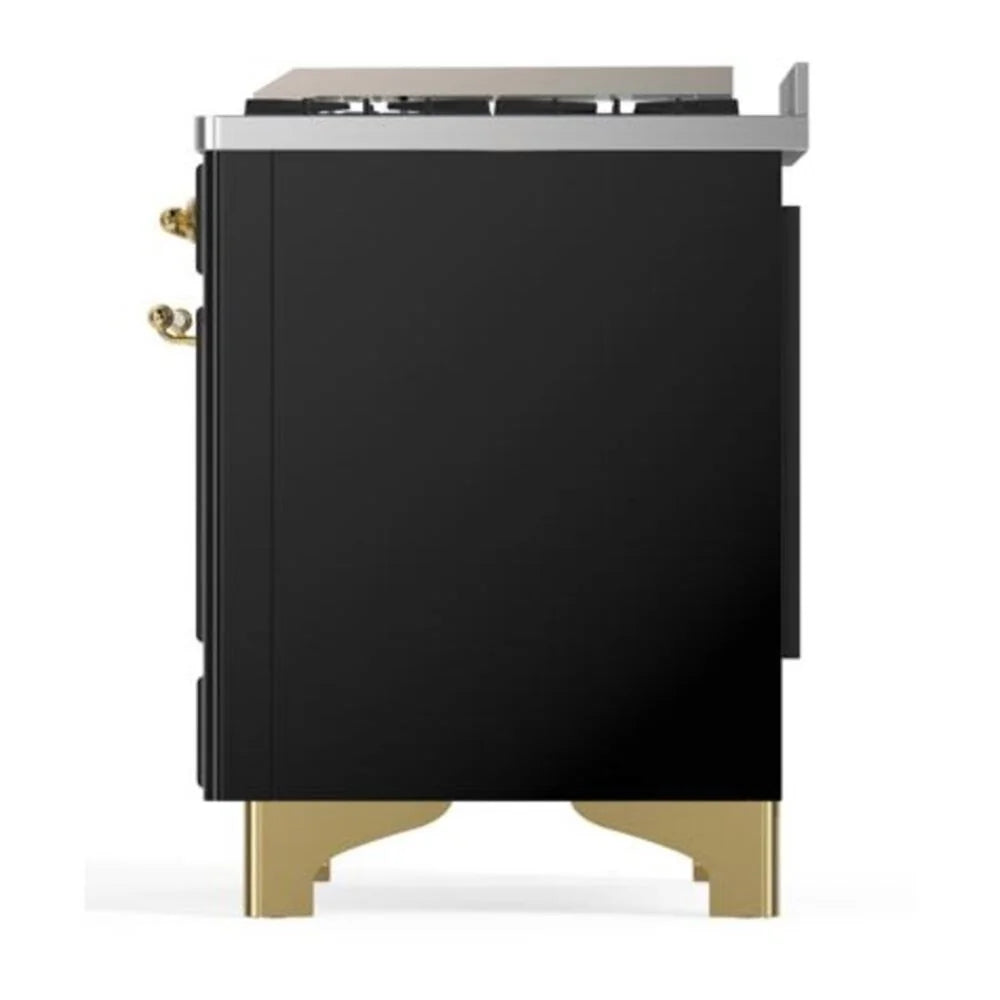 ILVE Majestic II 40" Dual Fuel Freestanding Range in Glossy Black with Brass Trim, UMD10FDNS3BKG