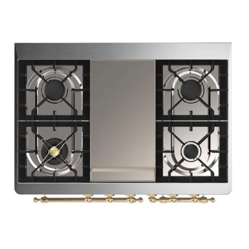 ILVE Majestic II 40" Dual Fuel Freestanding Range in Glossy Black with Brass Trim, UMD10FDNS3BKG