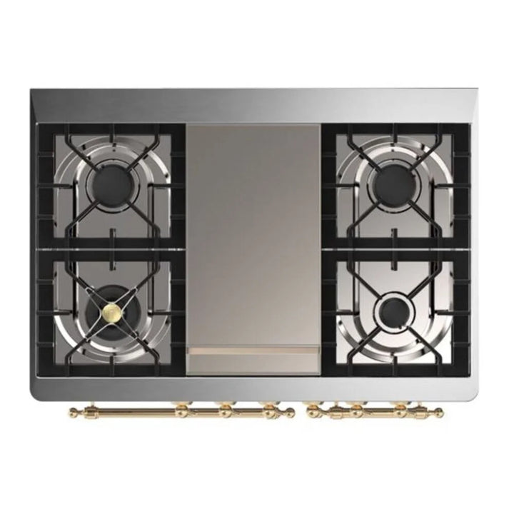 ILVE Majestic II 40" Dual Fuel Freestanding Range in Glossy Black with Brass Trim, UMD10FDNS3BKG