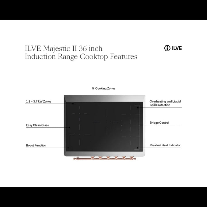ILVE Majestic II 40" Induction Freestanding Range in Antique White with Brass Trim, UMDI10NS3AWG