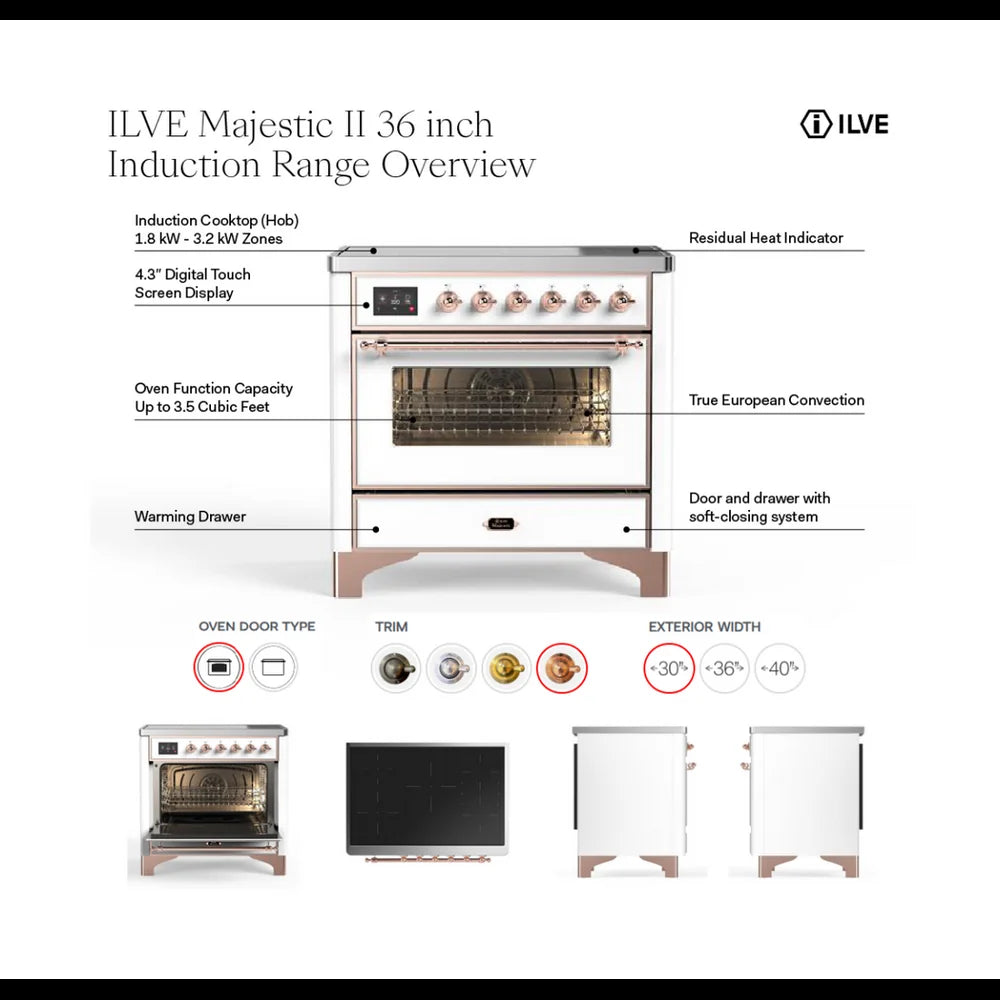ILVE Majestic II 40" Induction Freestanding Range in Blue Grey with Brass Trim, UMDI10NS3BGG