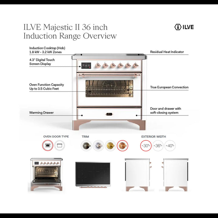 ILVE Majestic II 40" Induction Freestanding Range in Blue Grey with Brass Trim, UMDI10NS3BGG