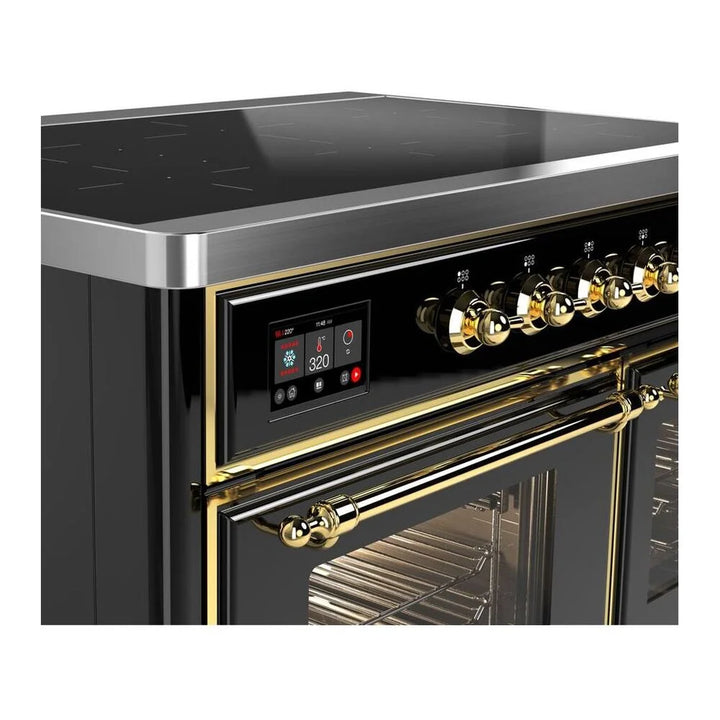ILVE Majestic II 40" Induction Freestanding Range in Glossy Black with Brass Trim, UMDI10NS3BKG