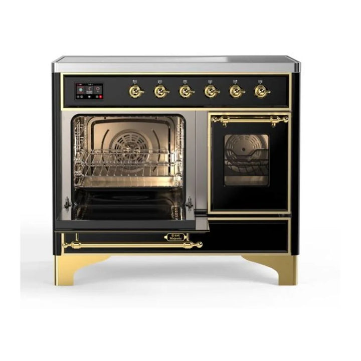 ILVE Majestic II 40" Induction Freestanding Range in Glossy Black with Brass Trim, UMDI10NS3BKG