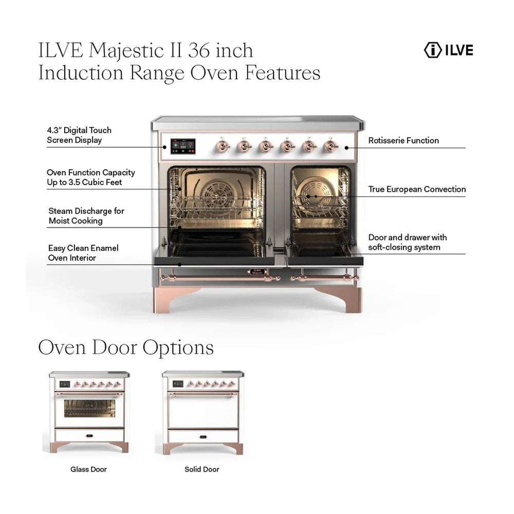 ILVE Majestic II 36" Induction Freestanding Range in White with Brass Trim, UMI09NS3WHG