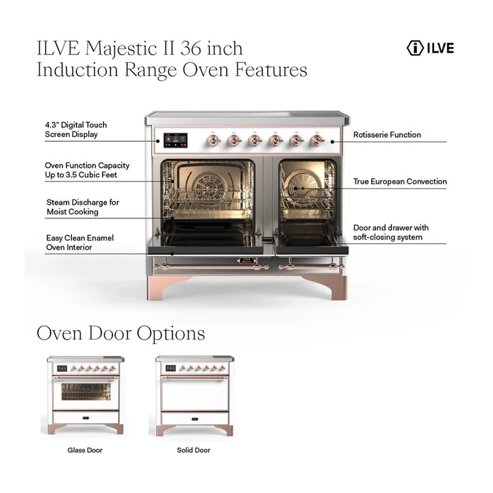 ILVE Majestic II 36" Induction Freestanding Range in White with Brass Trim, UMI09NS3WHG