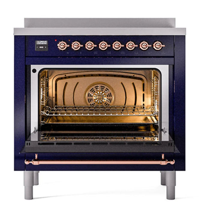ILVE Nostalgie II Noblesse 36" Induction Freestanding Range in Midnight Blue with Copper Trim, UNI366NMPMBP