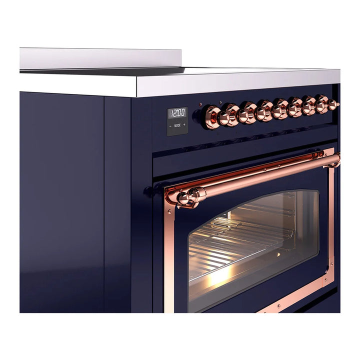 ILVE Nostalgie II Noblesse 36" Induction Freestanding Range in Midnight Blue with Copper Trim, UNI366NMPMBP