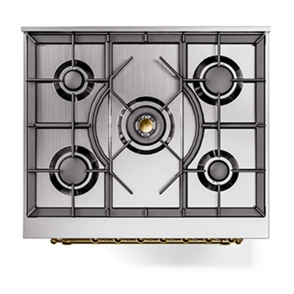 ILVE Nostalgie II 30" Dual Fuel Freestanding Range in Antique White with Brass Trim, UP30NMPAWG