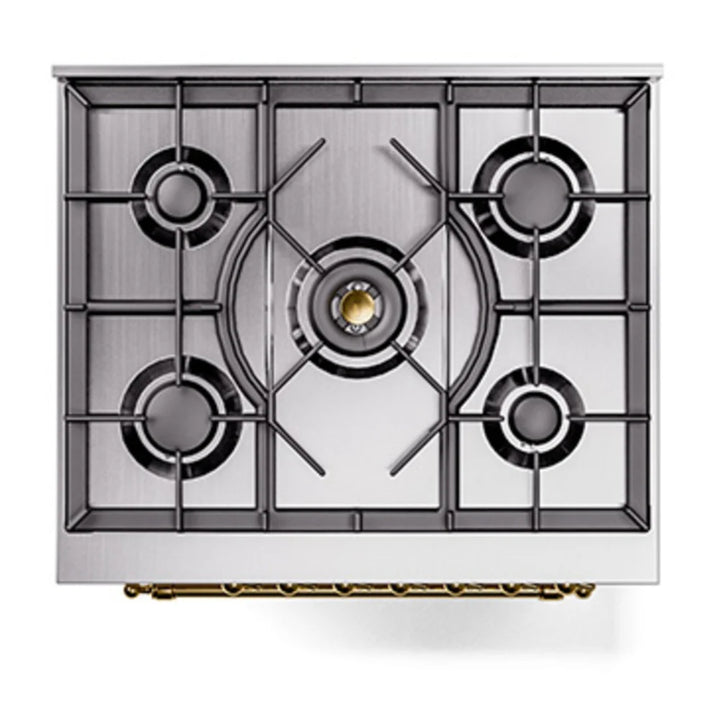 ILVE Nostalgie II 30" Dual Fuel Freestanding Range in Antique White with Brass Trim, UP30NMPAWG