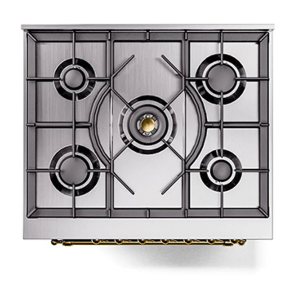 ILVE Nostalgie II 30" Dual Fuel Freestanding Range in Glossy Black with Brass Trim, UP30NMPBKG
