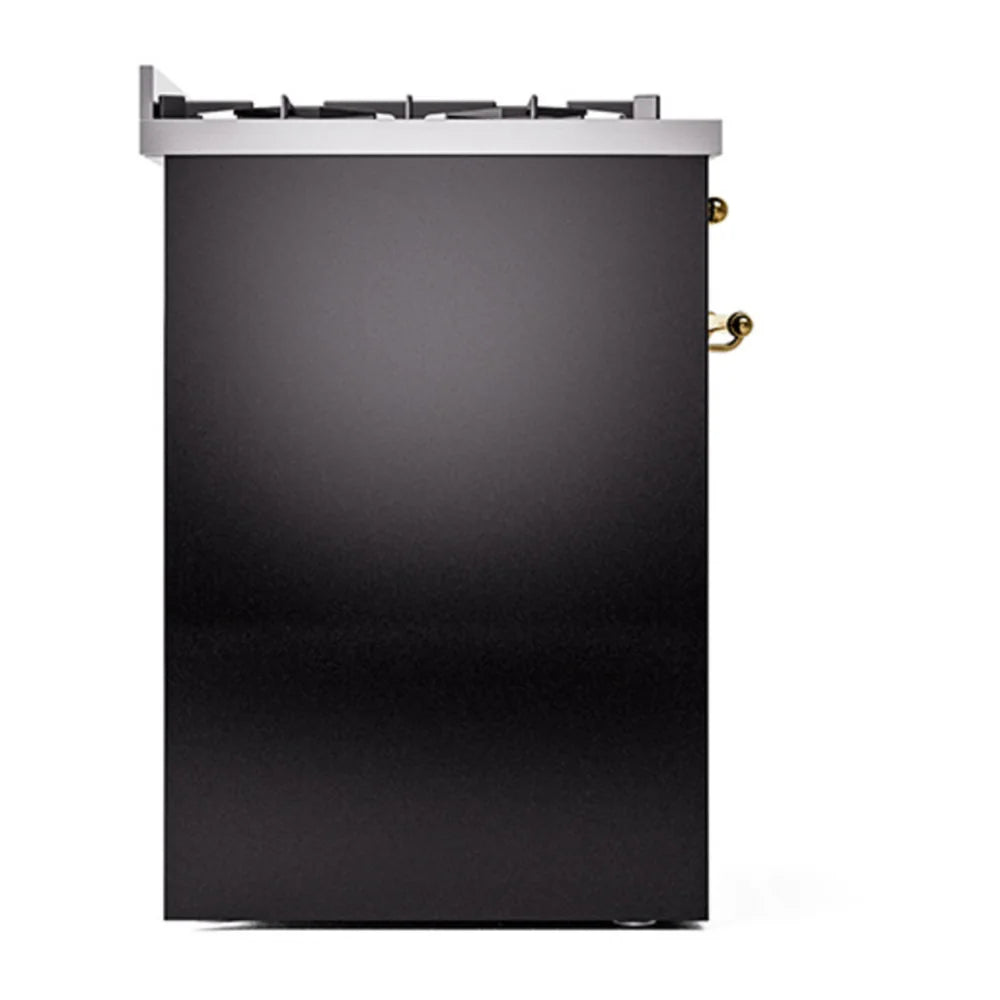 ILVE Nostalgie II 30" Dual Fuel Freestanding Range in Glossy Black with Brass Trim, UP30NMPBKG