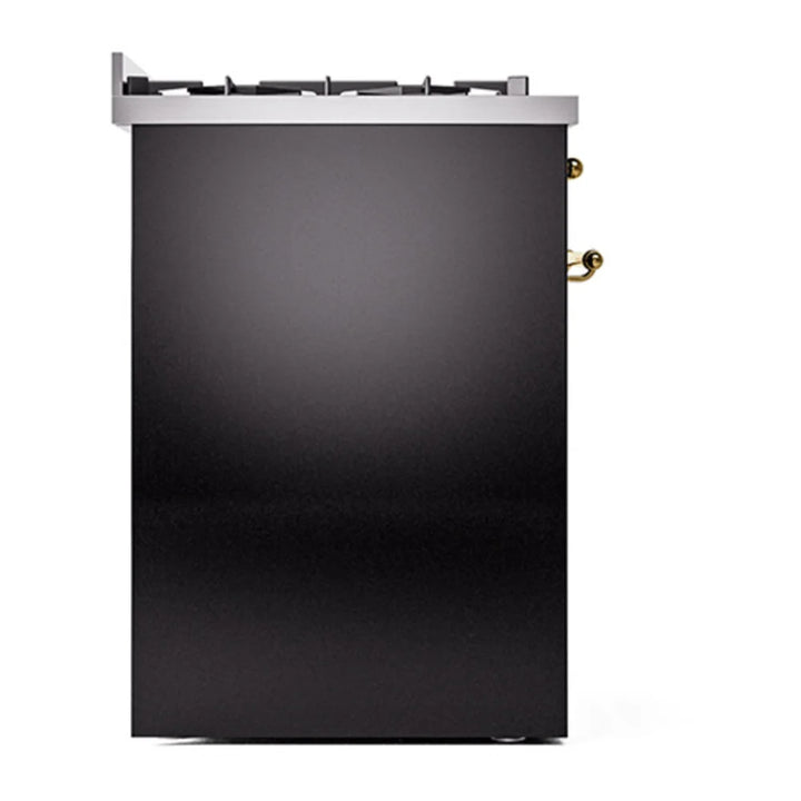 ILVE Nostalgie II 30" Dual Fuel Freestanding Range in Glossy Black with Brass Trim, UP30NMPBKG