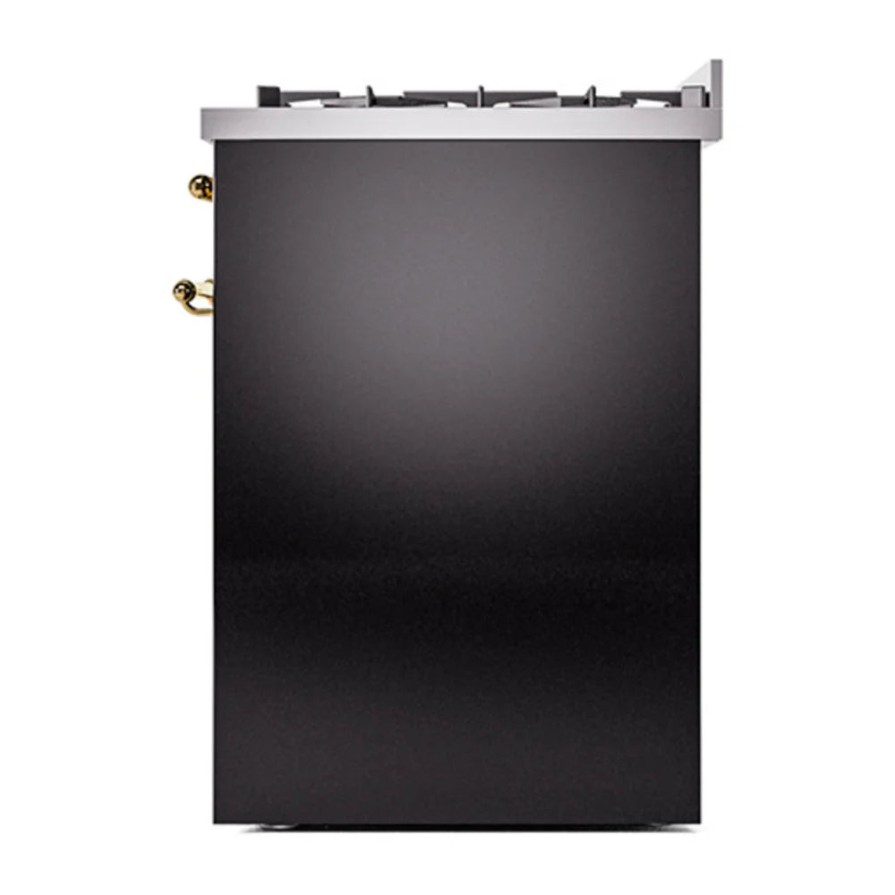 ILVE Nostalgie II 30" Dual Fuel Freestanding Range in Glossy Black with Brass Trim, UP30NMPBKG