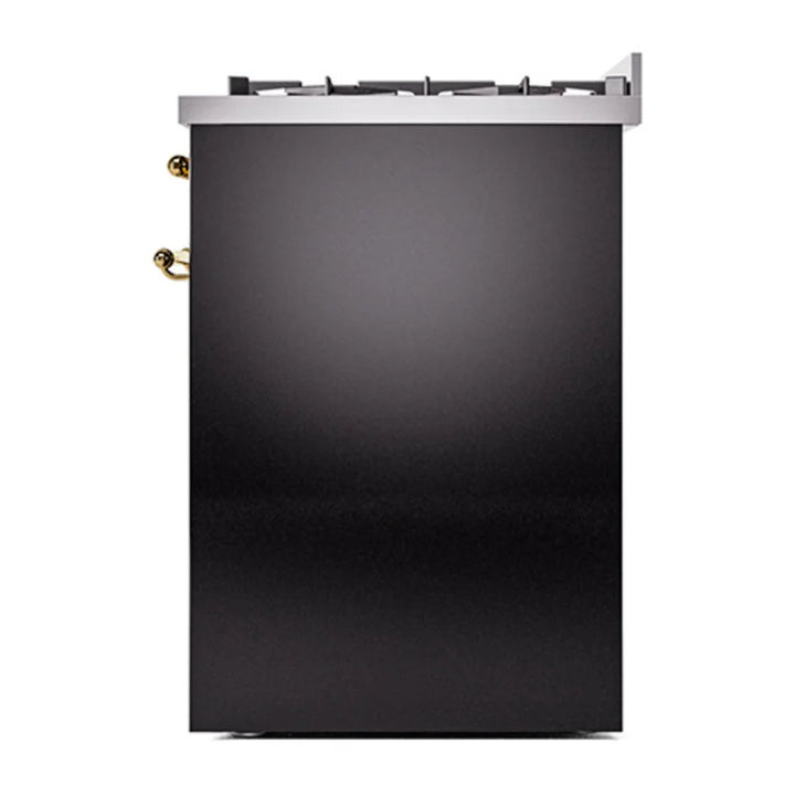 ILVE Nostalgie II 30" Dual Fuel Freestanding Range in Glossy Black with Brass Trim, UP30NMPBKG