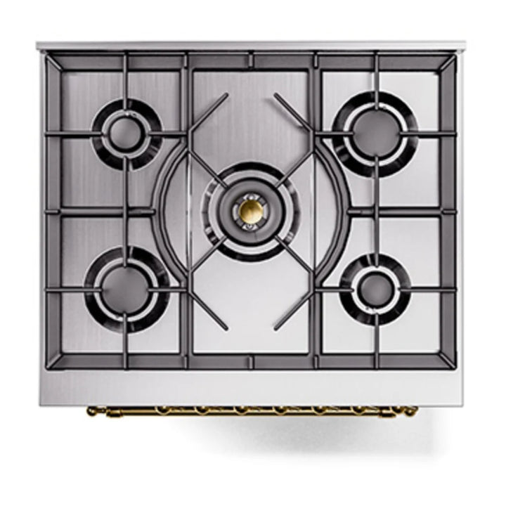 ILVE Nostalgie II 30" Dual Fuel Freestanding Range in Stainless Steel with Brass Trim, UP30NMPSSG