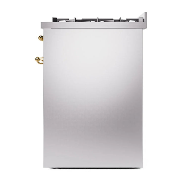 ILVE Nostalgie II 30" Dual Fuel Freestanding Range in Stainless Steel with Brass Trim, UP30NMPSSG