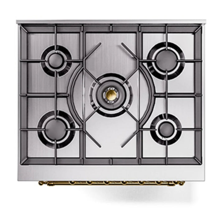 ILVE Nostalgie II 30" Dual Fuel Freestanding Range in White with Brass Trim, UP30NMPWHG