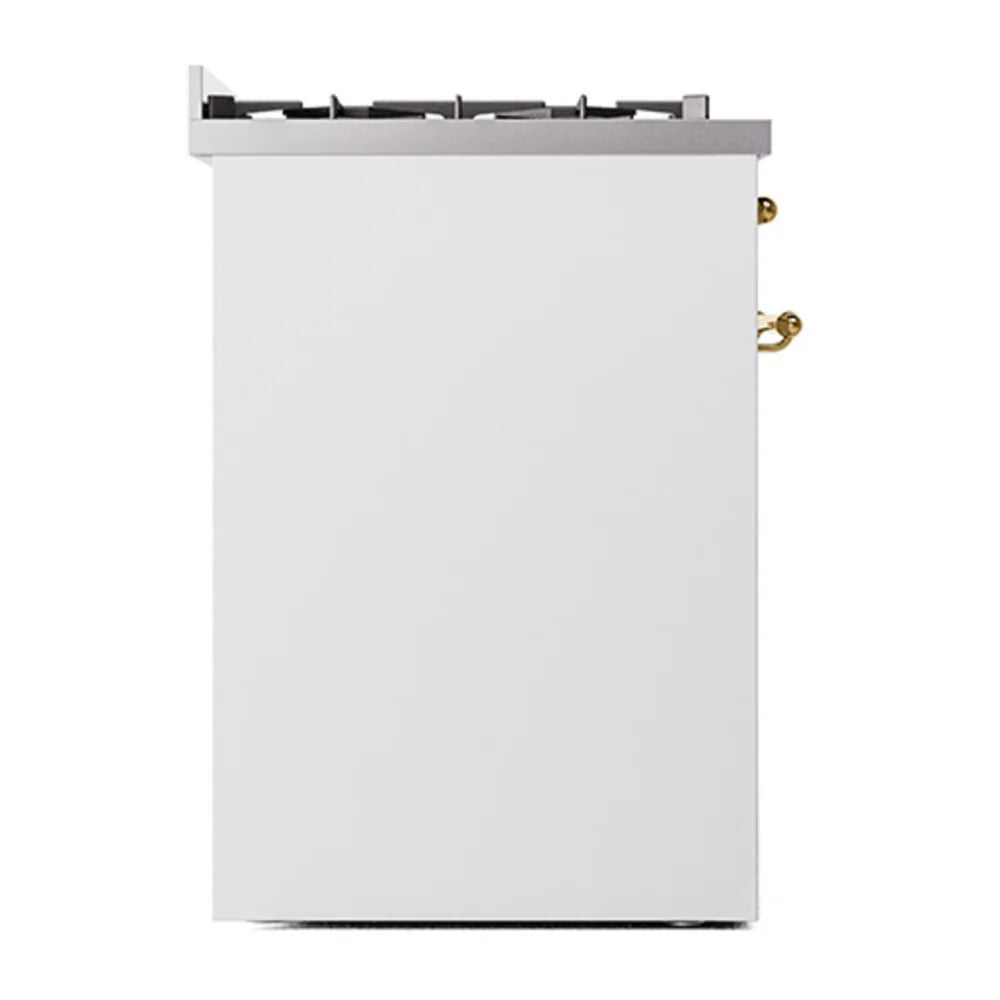 ILVE Nostalgie II 30" Dual Fuel Freestanding Range in White with Brass Trim, UP30NMPWHG