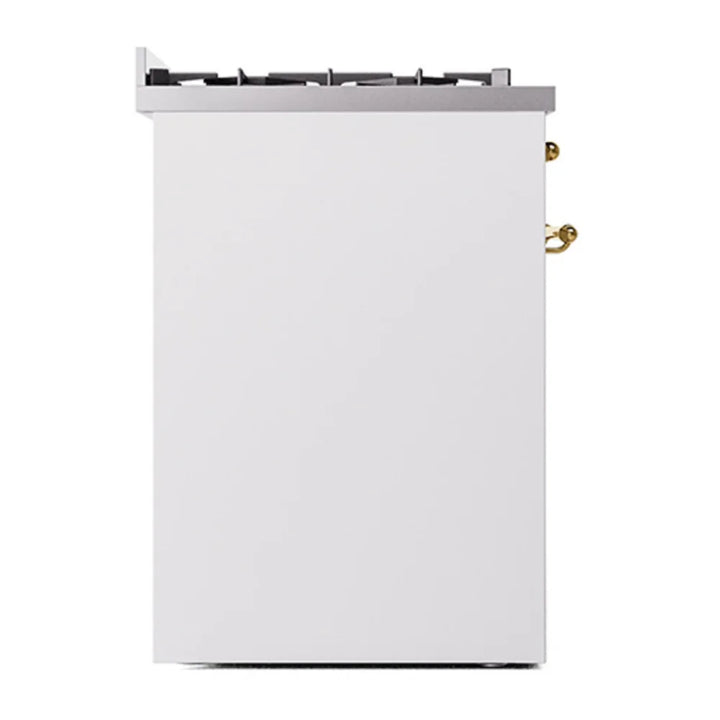 ILVE Nostalgie II 30" Dual Fuel Freestanding Range in White with Brass Trim, UP30NMPWHG