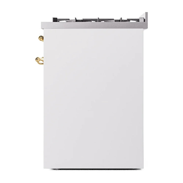 ILVE Nostalgie II 30" Dual Fuel Freestanding Range in White with Brass Trim, UP30NMPWHG