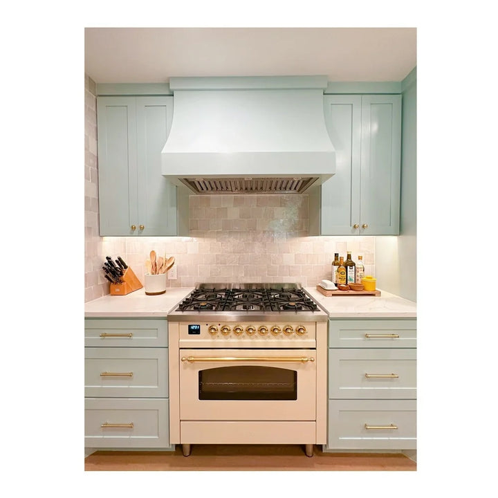 ILVE Nostalgie II 36" Dual Fuel Freestanding Range in Antique White with Burnished Trim, UP36FNMPAWB