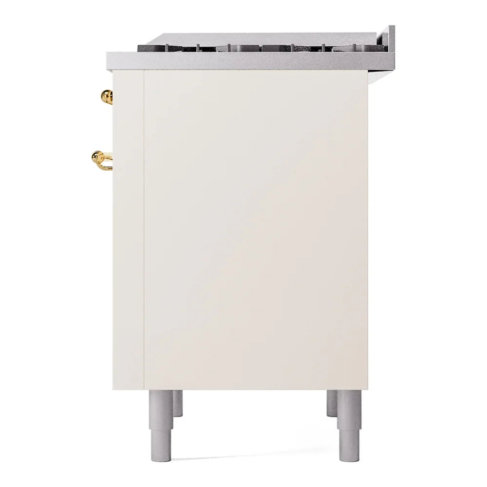 ILVE Nostalgie II 36" Dual Fuel Freestanding Range in Antique White with Brass Trim, UP36FNMPAWG