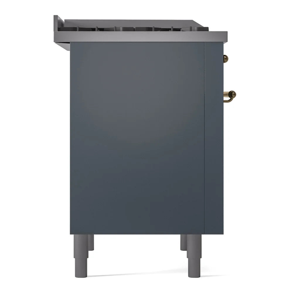 ILVE Nostalgie II 36" Dual Fuel Freestanding Range in Blue Grey with Brass Trim, UP36FNMPBGGLP