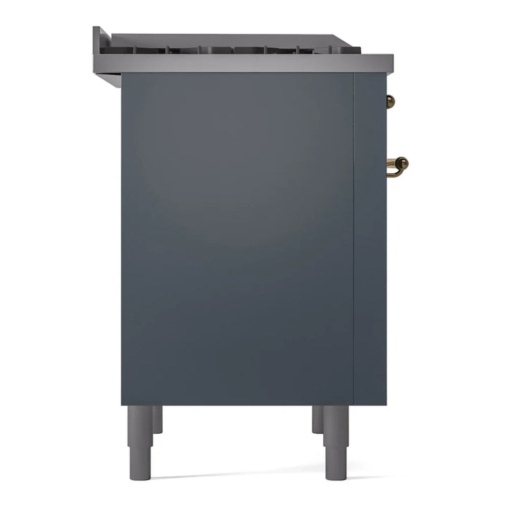 ILVE Nostalgie II 36" Dual Fuel Freestanding Range in Blue Grey with Brass Trim, UP36FNMPBGGLP