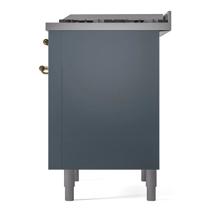 ILVE Nostalgie II 36" Dual Fuel Freestanding Range in Blue Grey with Brass Trim, UP36FNMPBGGLP