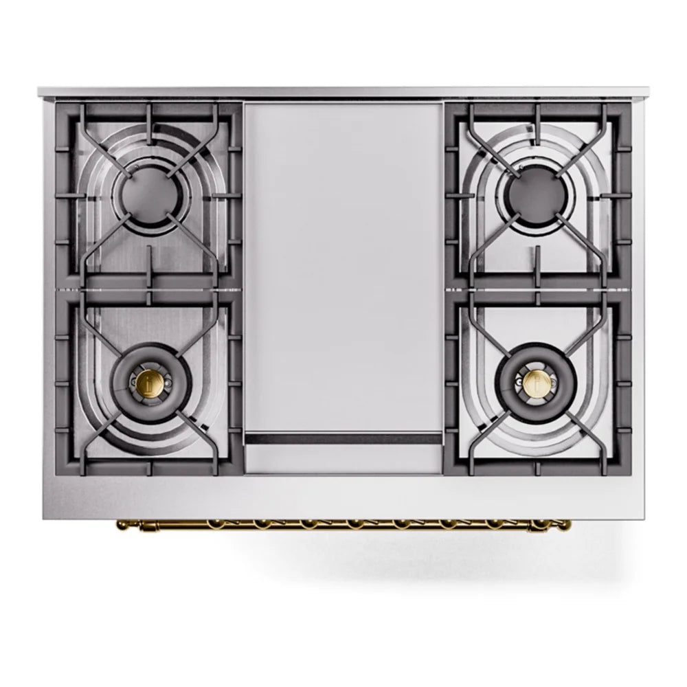 ILVE Nostalgie II 36" Dual Fuel Freestanding Range in Glossy Black with Brass Trim, UP36FNMPBKG