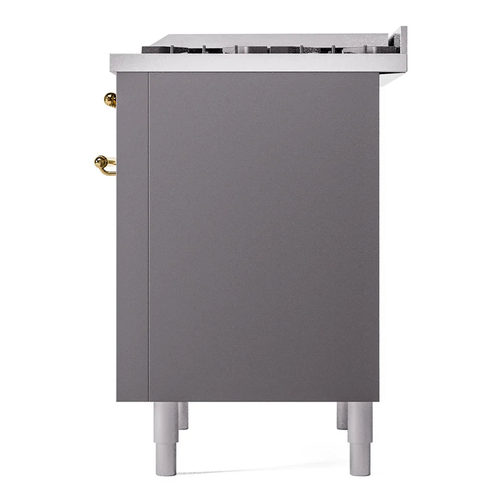 ILVE Nostalgie II 36" Dual Fuel Freestanding Range in Graphite Matte with Brass Trim, UP36FNMPMGG