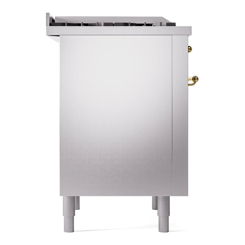 ILVE Nostalgie II 36" Dual Fuel Freestanding Range in Stainless Steel with Brass Trim, UP36FNMPSSG