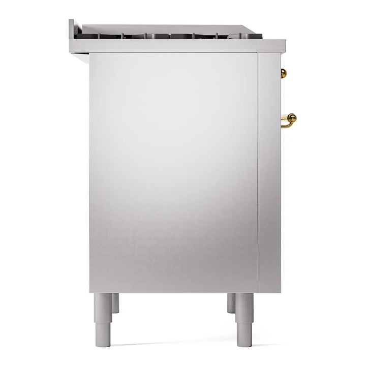 ILVE Nostalgie II 36" Dual Fuel Freestanding Range in Stainless Steel with Brass Trim, UP36FNMPSSG