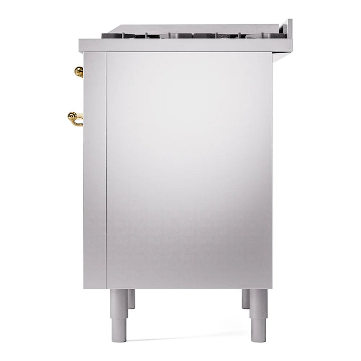 ILVE Nostalgie II 36" Dual Fuel Freestanding Range in Stainless Steel with Brass Trim, UP36FNMPSSG