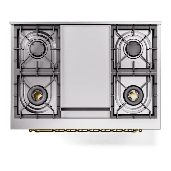 ILVE Nostalgie II 36" Dual Fuel Freestanding Range in White with Brass Trim, UP36FNMPWHGLP