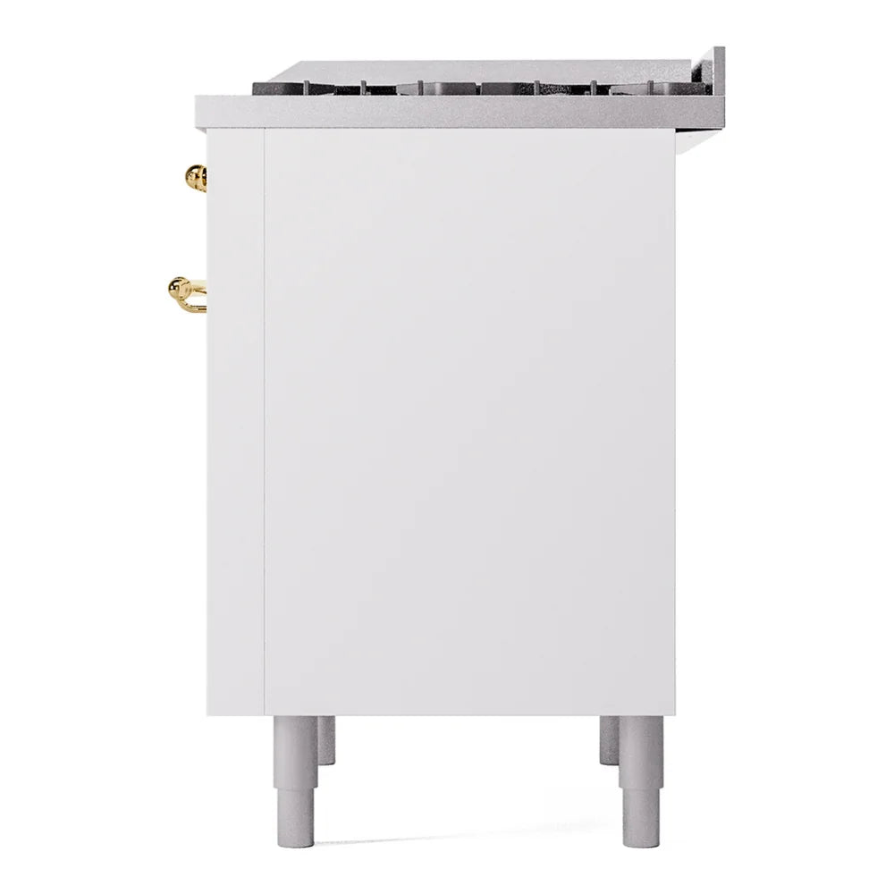 ILVE Nostalgie II 36" Dual Fuel Freestanding Range in White with Brass Trim, UP36FNMPWHGLP