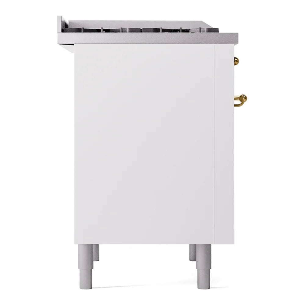 ILVE Nostalgie II 36" Dual Fuel Freestanding Range in White with Brass Trim, UP36FNMPWHG
