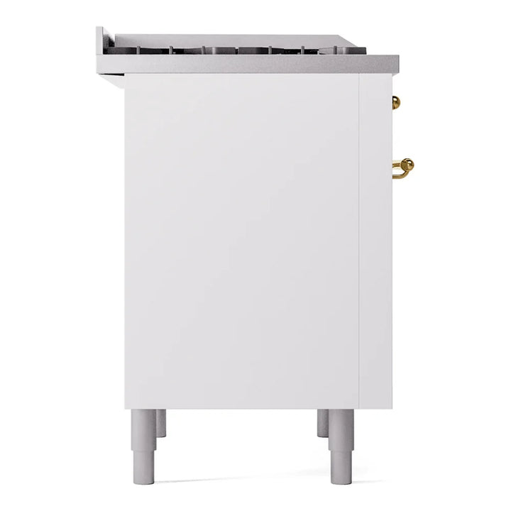 ILVE Nostalgie II 36" Dual Fuel Freestanding Range in White with Brass Trim, UP36FNMPWHG