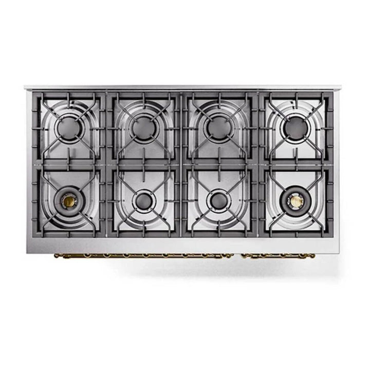 ILVE Nostalgie II 48" Dual Fuel Freestanding Range in Stainless Steel with Brass Trim, UP488NMPSSG