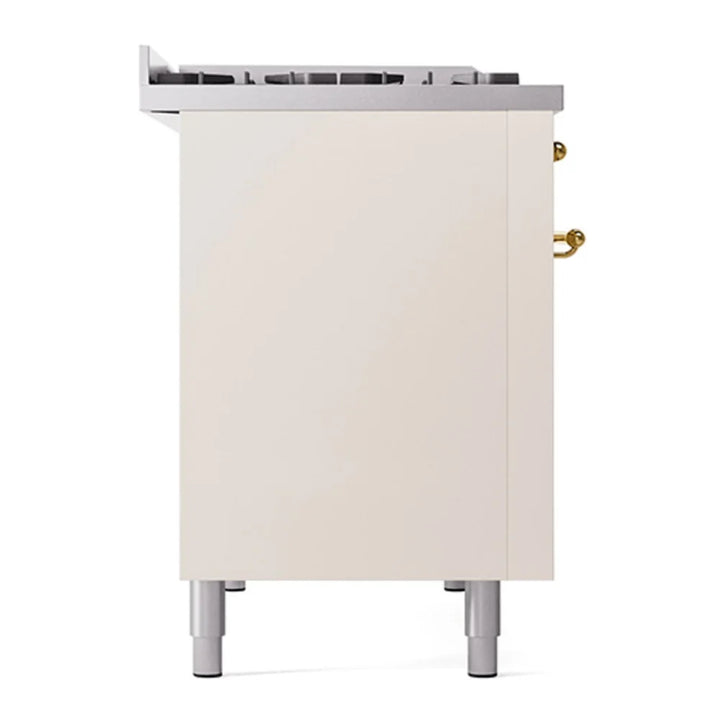 ILVE Nostalgie II 48" Dual Fuel Freestanding Range in Antique White with Brass Trim, UP48FNMPAWG