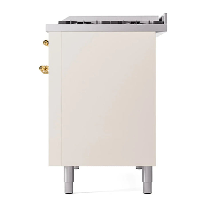 ILVE Nostalgie II 48" Dual Fuel Freestanding Range in Antique White with Brass Trim, UP48FNMPAWG