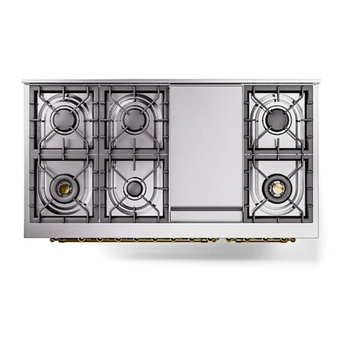 ILVE Nostalgie II 48" Dual Fuel Freestanding Range in Midnight Blue with Brass Trim, UP48FNMPMBG