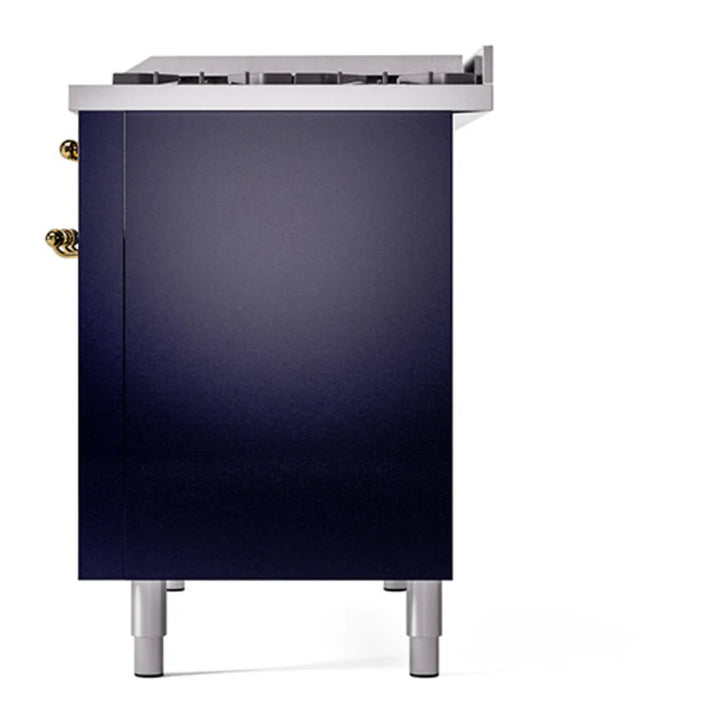 ILVE Nostalgie II 48" Dual Fuel Freestanding Range in Midnight Blue with Brass Trim, UP48FNMPMBG