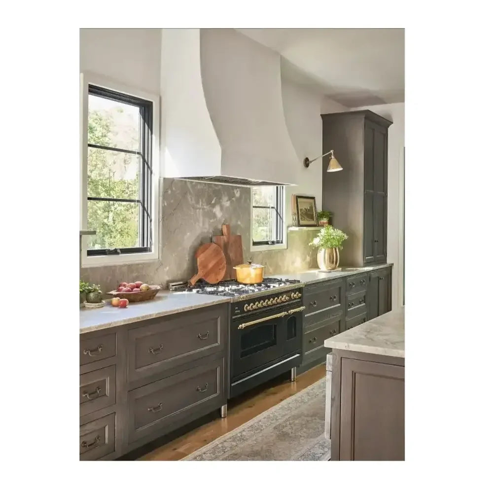 ILVE Nostalgie II 48" Dual Fuel Freestanding Range in Graphite Matte with Brass Trim, UP48FNMPMGG